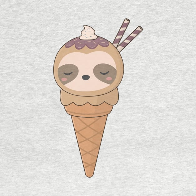 Kawaii Cute Sloth Ice Cream T-Shirt by happinessinatee